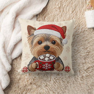Adorable Christmas Yorkshire Terrier Cushion