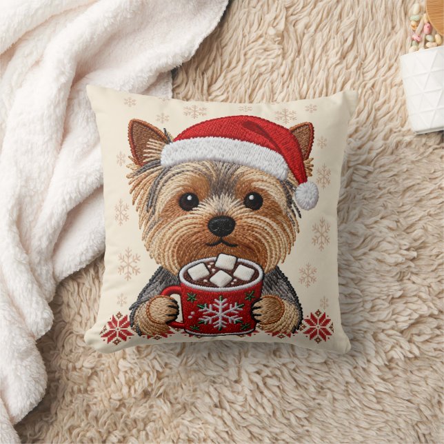 Adorable Christmas Yorkshire Terrier Cushion (Blanket)