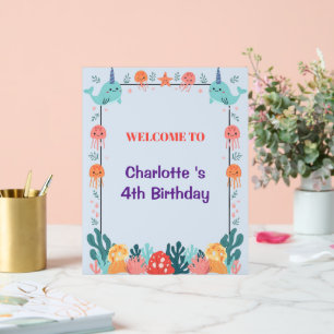 Adorable Chubby Narwhal Whale fish Seamless Sea Li Acrylic Sign