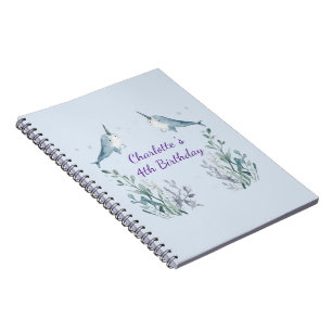 Adorable Chubby Narwhal Whale fish Seamless Sea Li Notebook