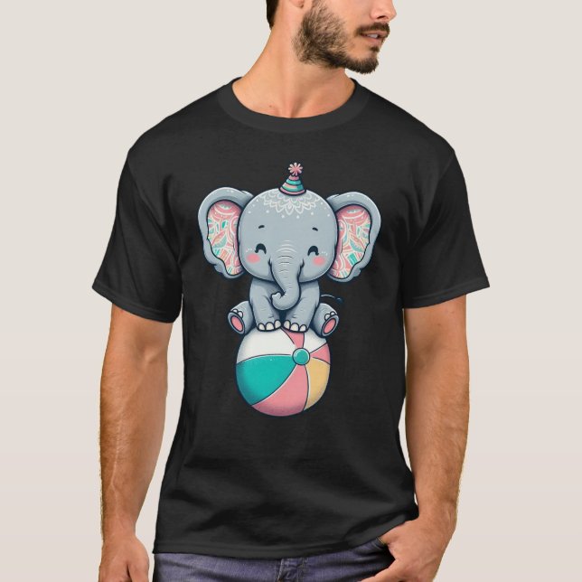 Adorable Circus Elephant on a Beach Ball T-Shirt (Front)
