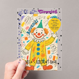 Adorable Clown Balloon  Acrylic Invitation
