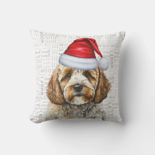 Adorable Cockapoo Dog in a Santa Hat Christmas Cushion