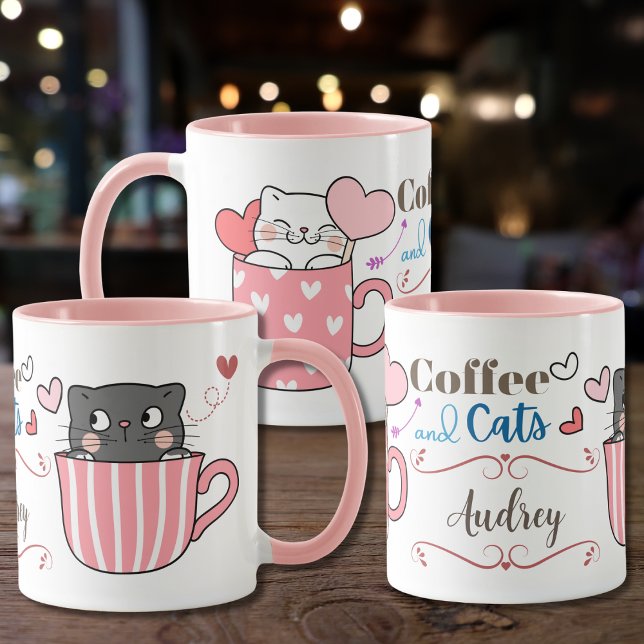 Adorable Coffee and Cats Themed Personalised Mug (Creator Uploaded)