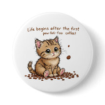 Adorable Coffee-Loving Kitten Button