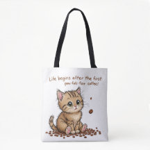 Adorable Coffee-Loving Kitten Tote Bag