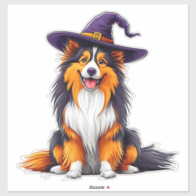 Adorable Collie Witch Hat Halloween (Sheet)