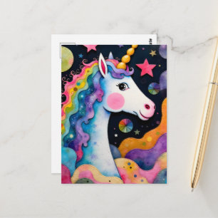 Adorable Colorful Unicorn Fantasy Postcard