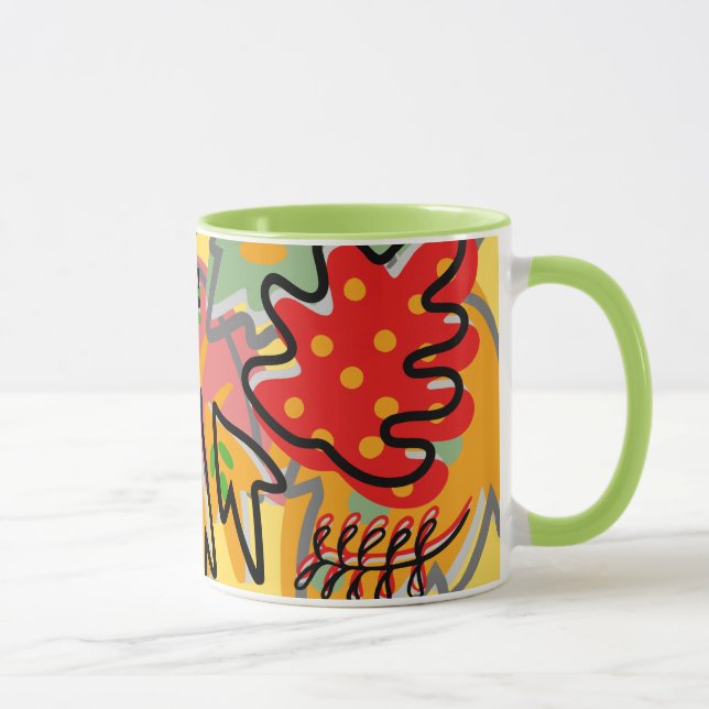 Adorable colourful abstract of leaf Green Orange Mug (Right)