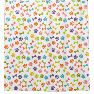 Adorable Colourful Bones and Puppy Paw Prints Shower Curtain