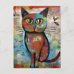 Adorable Colourful Cat Butteflies Collage Postcard