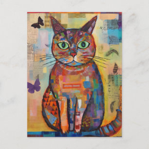 Adorable Colourful Cat Collage Postcard