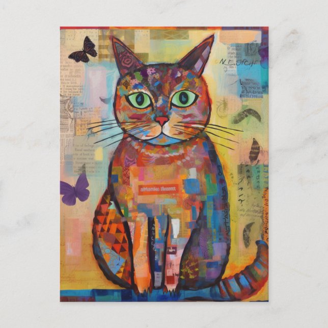 Adorable Colourful Cat Collage Postcard (Front)