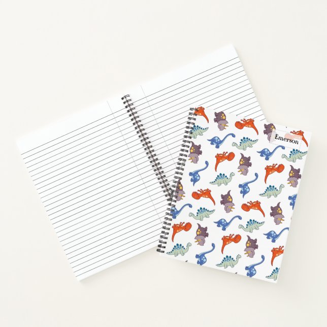 Adorable Colourful Dinosaur Pattern with Name Notebook (Inside)