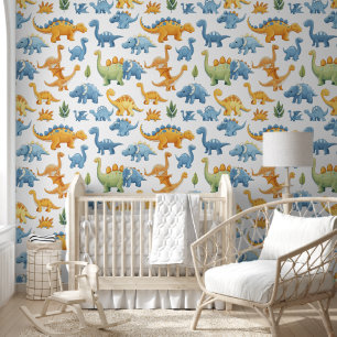 Adorable Colourful Dinosaurs Pattern for Nursery Wallpaper