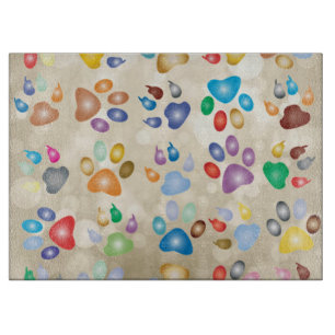 Adorable Colourful Dog Paw Prints,Bokeh Cutting Board