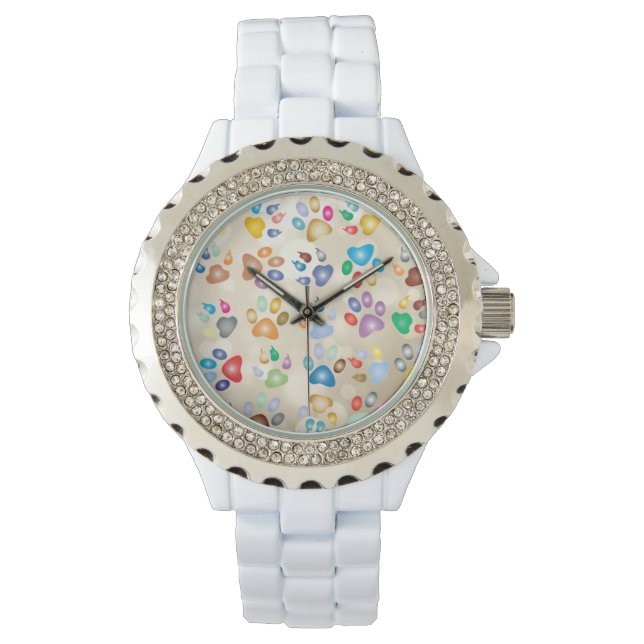 Adorable Colourful Dog Paw Prints,Bokeh Watch (Front)