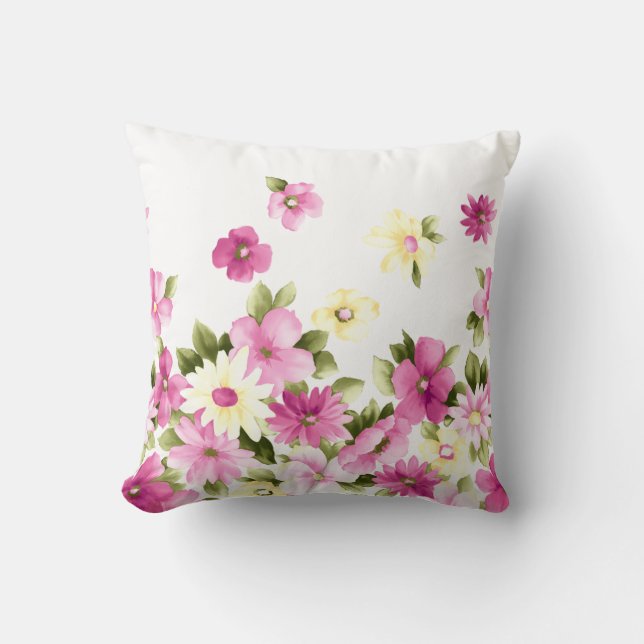 Adorable Colourful Girly Blooming Flowers Cushion (Front)