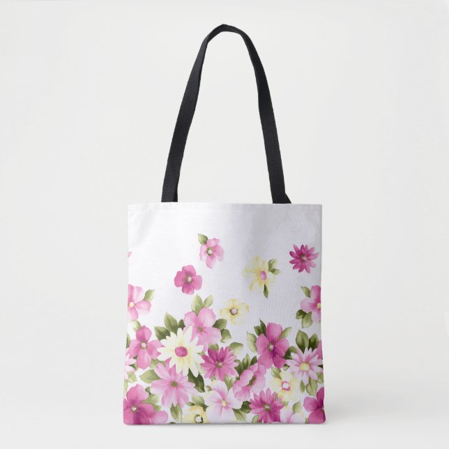 Adorable Colourful Girly Blooming Flowers Tote Bag (Front)