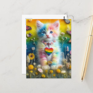Adorable Colourful Kitten Postcard