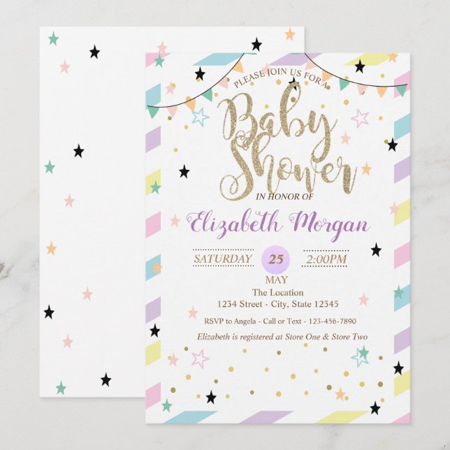 Adorable Colourful  Stars Baby Shower Invitation (Front/Back)