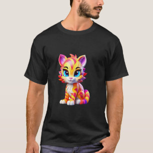 Adorable Colourful Striped Cat Cartoon Character D T-Shirt