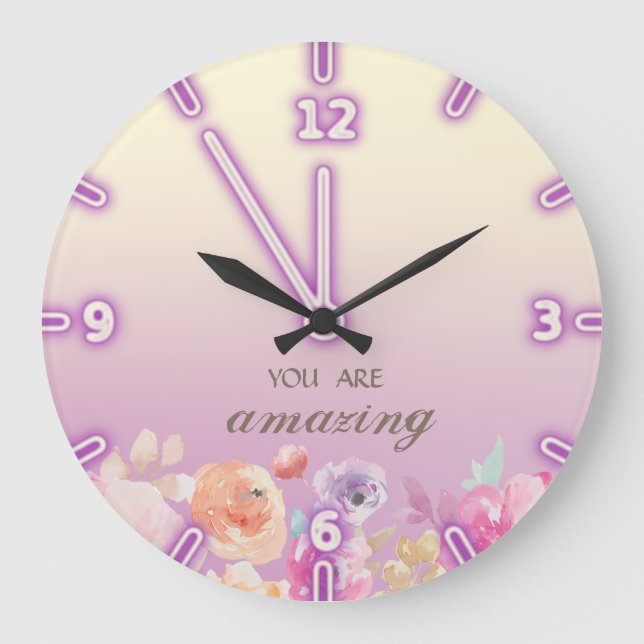 Adorable Colourful Watercolor Flowers Large Clock (Front)