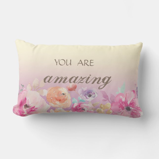 Adorable Colourful Watercolor Flowers Lumbar Cushion (Front)