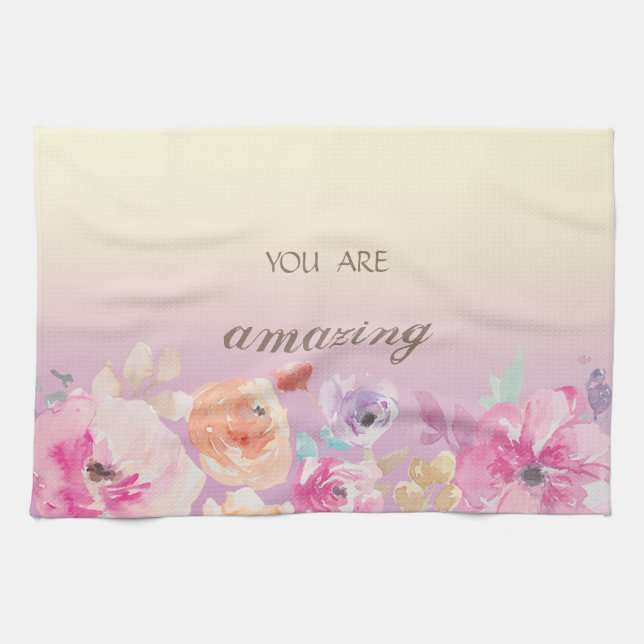Adorable Colourful Watercolor Flowers Tea Towel (Horizontal)
