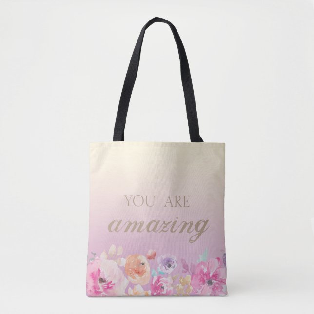 Adorable Colourful Watercolor Flowers Tote Bag (Front)