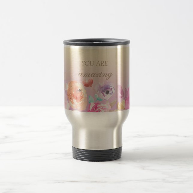 Adorable Colourful Watercolor Flowers Travel Mug (Center)
