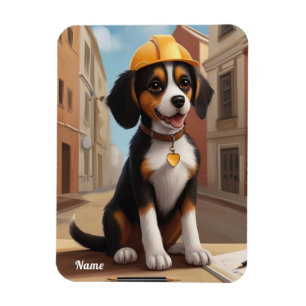 Adorable Construction Worker Dog Cute Puppy Art Magnet
