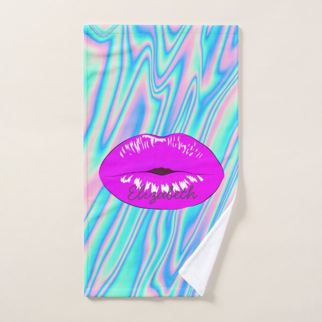 Adorable Cool Trendy Lips, Holographic Bath Towel Set (Hand Towel)