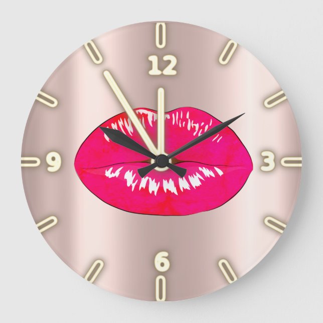 Adorable Cool Trendy Rose Gold Lips Large Clock (Front)
