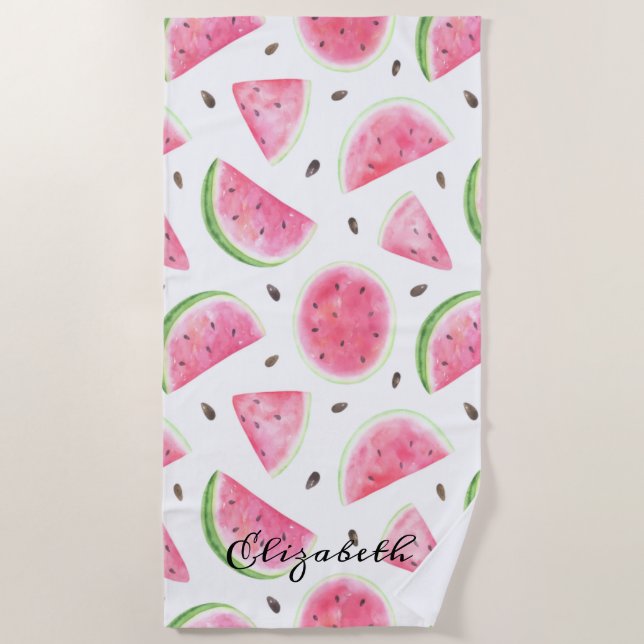 Adorable Cool Watercolor Watermelons  Beach Towel (Front)