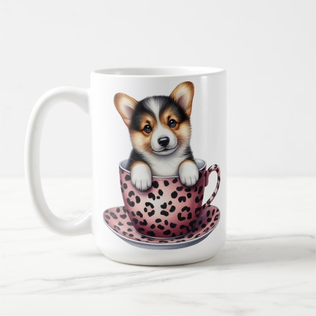 ADORABLE CORGI DOG IN VALENTINES TEA CUP (Left)