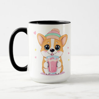Adorable Corgi Enjoying a Smoothie Mug