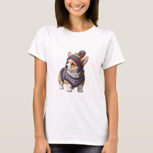 Adorable Corgi Puppy in Winter Knitwear T-Shirt