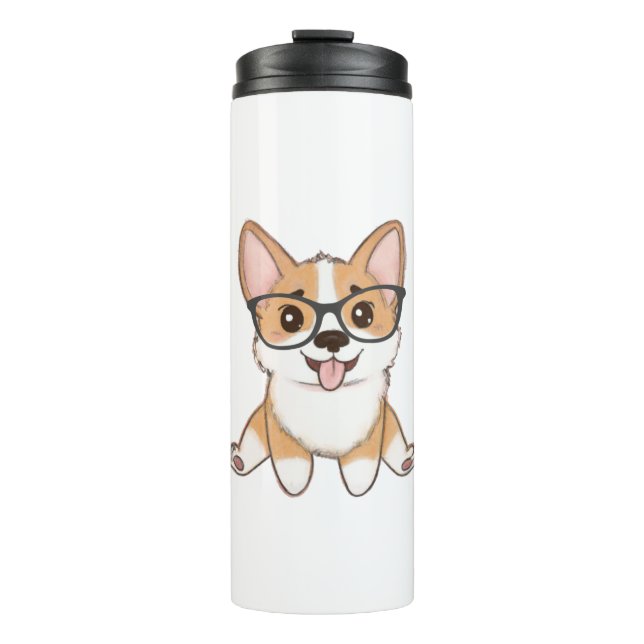 Adorable Corgi Puppy With Glasses Thermal Tumbler (Front)