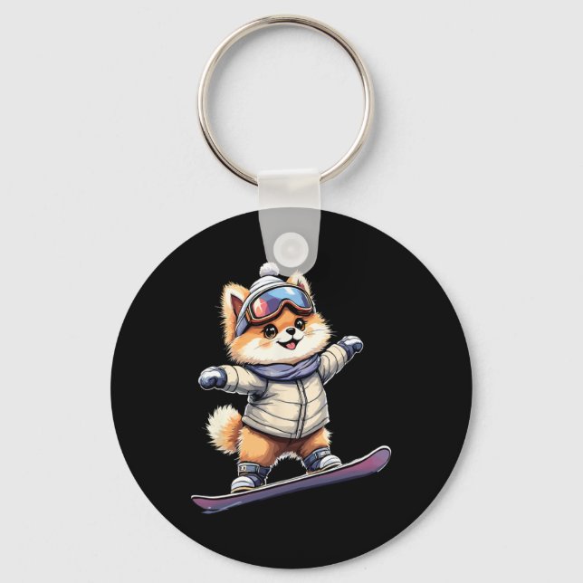Adorable Corgi Snowboarding Fun Winter Adventure  Key Ring (Front)