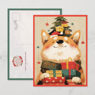 Adorable Corgi with Christmas Gifts Postcard