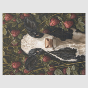 Adorable Cow Calf Strawberry Background Decoupage Tissue Paper