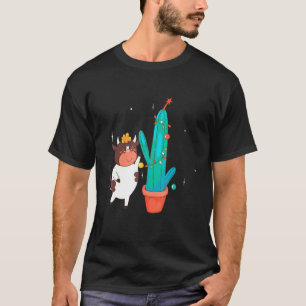 Adorable Cow Christmas Light With Cactus Christmas T-Shirt