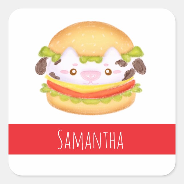 Adorable Cow Hamburger  Square Sticker (Front)