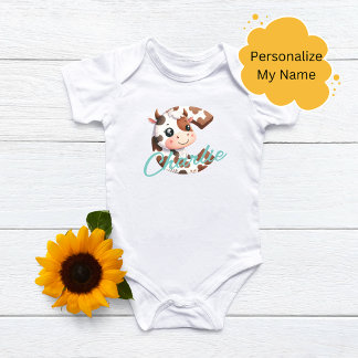 Adorable Cow Letter C Baby Outfit with Custom Name Bodysuit