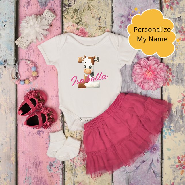 Adorable Cow Letter I Baby Outfit with Custom Name Bodysuit (Creator Uploaded)