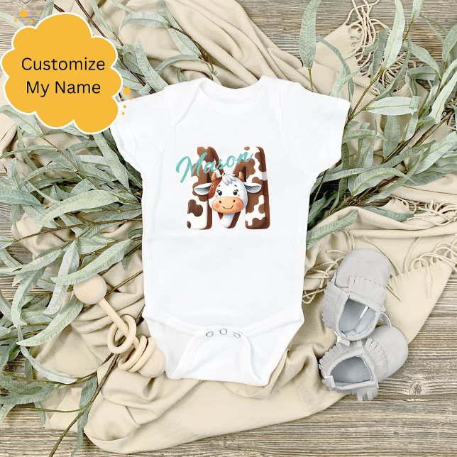 Adorable Cow Letter M Baby Outfit with Custom Name Baby Bodysuit (Creator Uploaded)