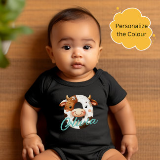 Adorable Cow Letter O Baby Outfit with Custom Name Bodysuit