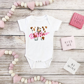 Adorable Cow Letter W Baby Outfit with Custom Name Baby Bodysuit