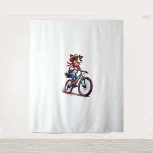 Adorable Cowdog Riding Mountain Bike Adventure  Tapestry